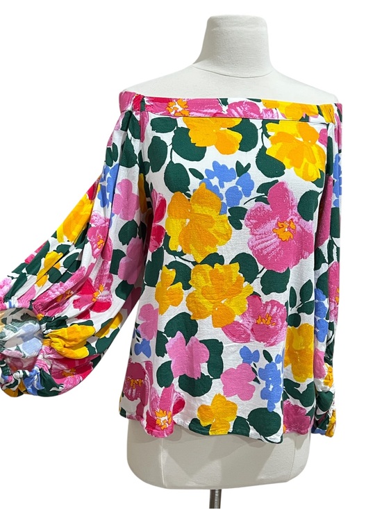 Sugarlips Tops - Sugarlips Floral Off Shoulder Balloon Sleeve Blouse Size Large